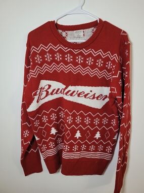 Budweiser Holiday Christmas Ugly Sweater Red/White Men's Size Large